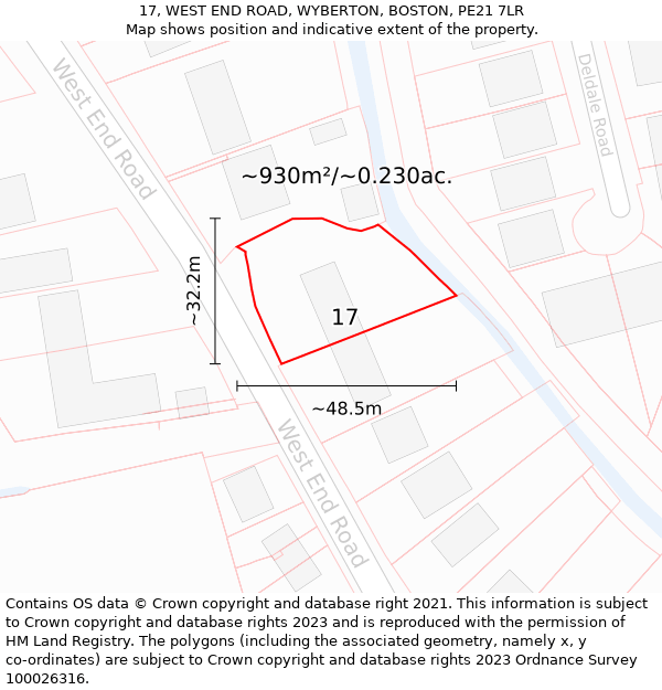 17, WEST END ROAD, WYBERTON, BOSTON, PE21 7LR: Plot and title map