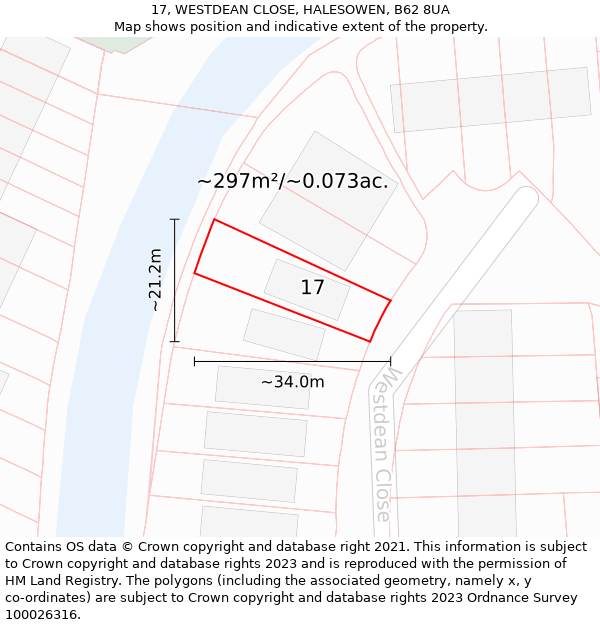 17, WESTDEAN CLOSE, HALESOWEN, B62 8UA: Plot and title map