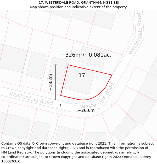 17, WESTERDALE ROAD, GRANTHAM, NG31 8EJ: Plot and title map