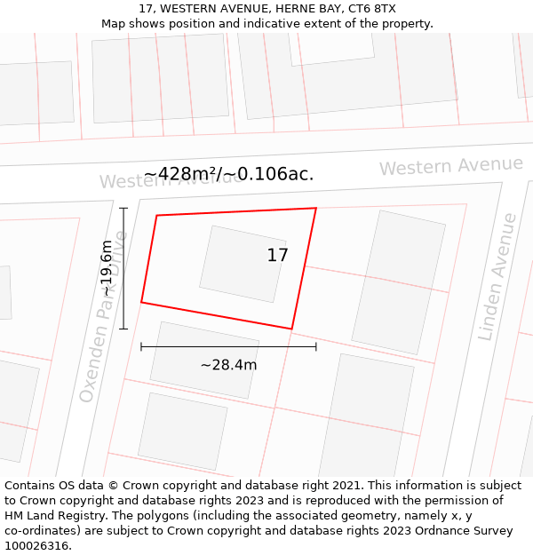 17, WESTERN AVENUE, HERNE BAY, CT6 8TX: Plot and title map