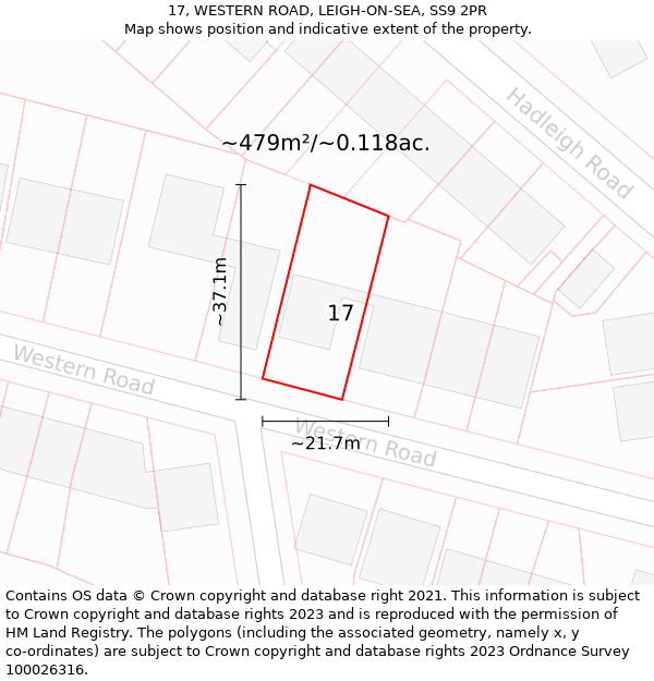 17, WESTERN ROAD, LEIGH-ON-SEA, SS9 2PR: Plot and title map