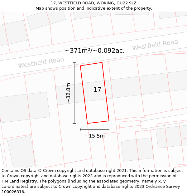 17, WESTFIELD ROAD, WOKING, GU22 9LZ: Plot and title map