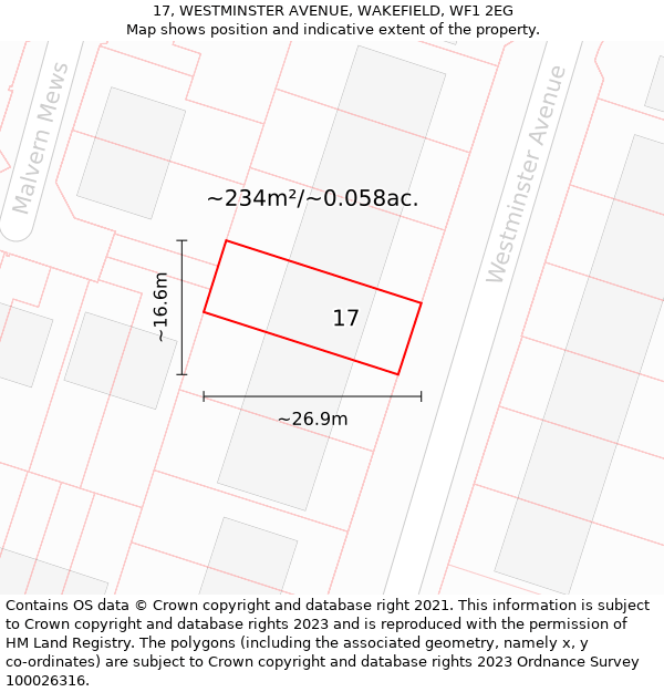 17, WESTMINSTER AVENUE, WAKEFIELD, WF1 2EG: Plot and title map