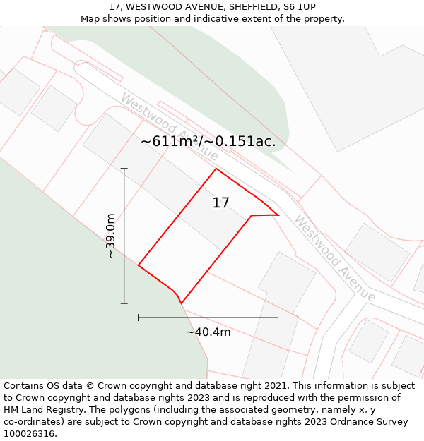 17, WESTWOOD AVENUE, SHEFFIELD, S6 1UP: Plot and title map