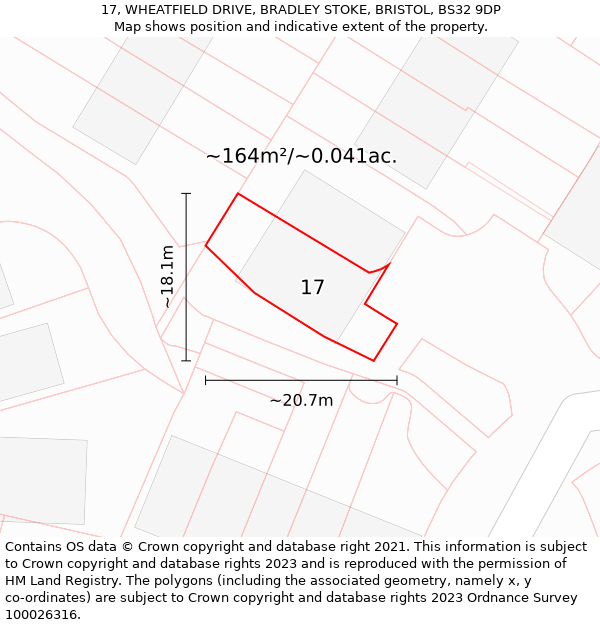 17, WHEATFIELD DRIVE, BRADLEY STOKE, BRISTOL, BS32 9DP: Plot and title map