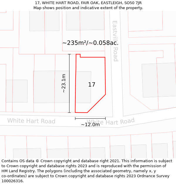 17, WHITE HART ROAD, FAIR OAK, EASTLEIGH, SO50 7JR: Plot and title map