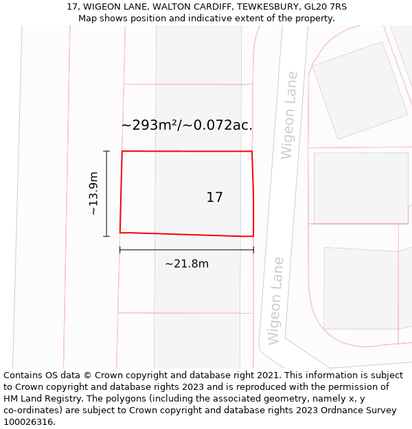 17, WIGEON LANE, WALTON CARDIFF, TEWKESBURY, GL20 7RS: Plot and title map