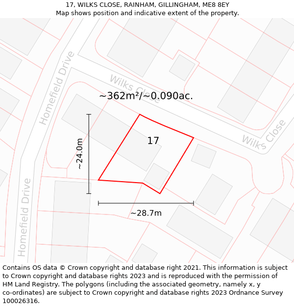 17, WILKS CLOSE, RAINHAM, GILLINGHAM, ME8 8EY: Plot and title map