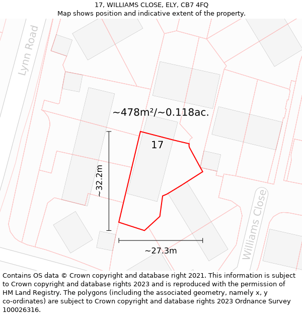 17, WILLIAMS CLOSE, ELY, CB7 4FQ: Plot and title map