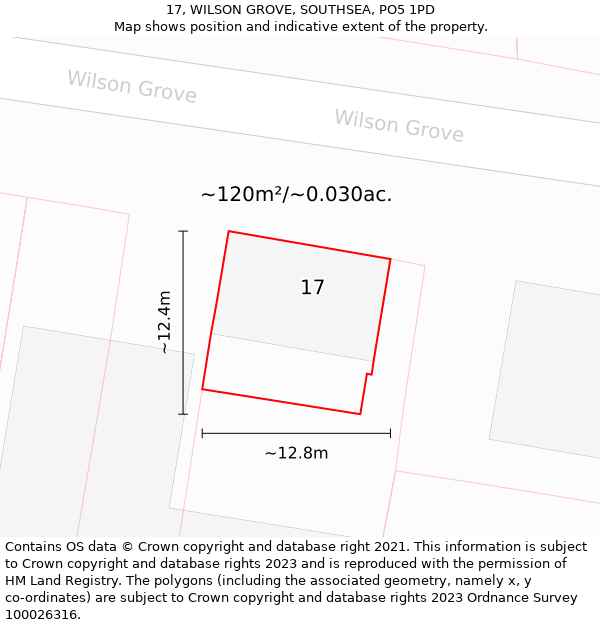 17, WILSON GROVE, SOUTHSEA, PO5 1PD: Plot and title map