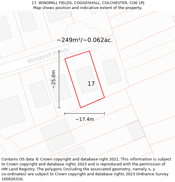 17, WINDMILL FIELDS, COGGESHALL, COLCHESTER, CO6 1PJ: Plot and title map