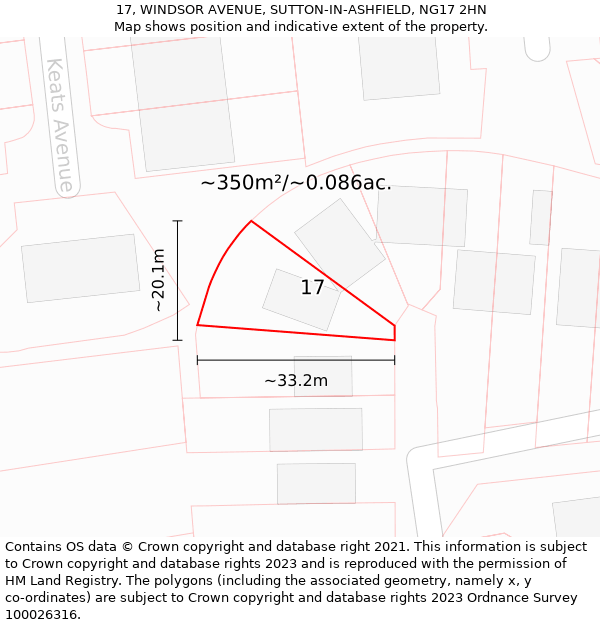 17, WINDSOR AVENUE, SUTTON-IN-ASHFIELD, NG17 2HN: Plot and title map