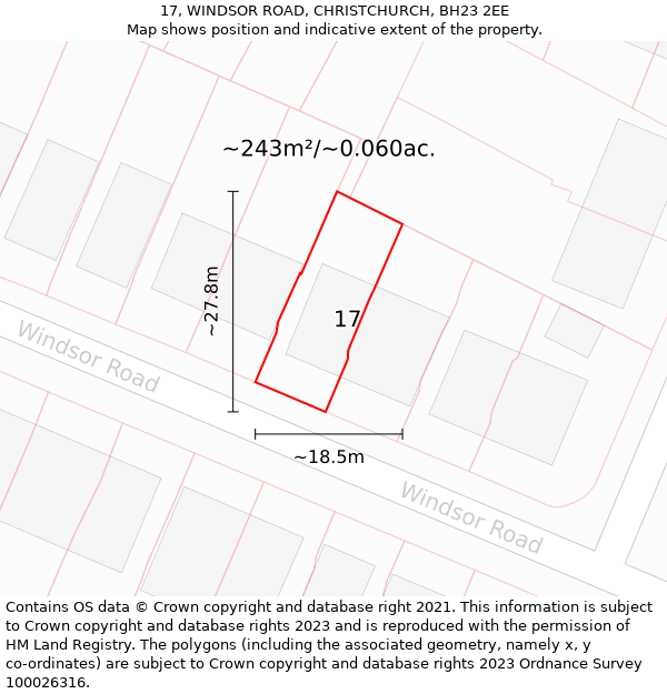17, WINDSOR ROAD, CHRISTCHURCH, BH23 2EE: Plot and title map