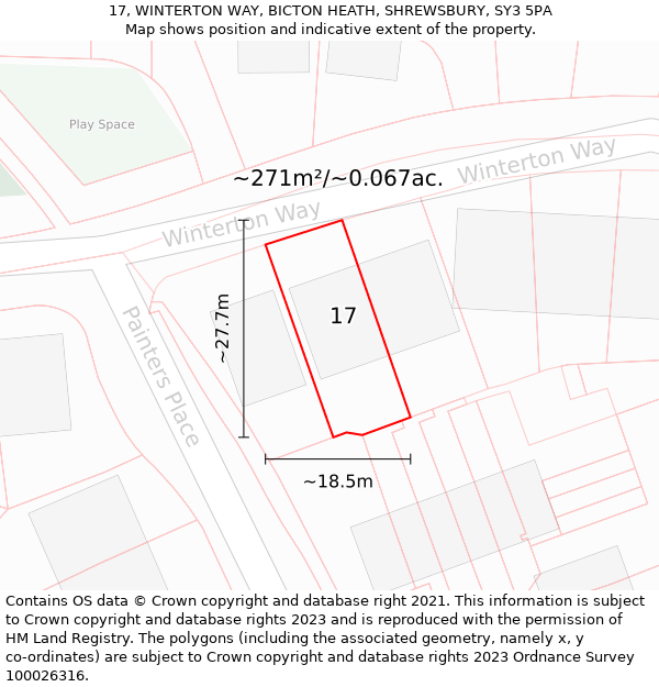 17, WINTERTON WAY, BICTON HEATH, SHREWSBURY, SY3 5PA: Plot and title map