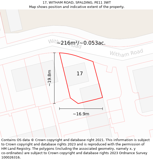 17, WITHAM ROAD, SPALDING, PE11 3WT: Plot and title map