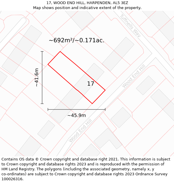 17, WOOD END HILL, HARPENDEN, AL5 3EZ: Plot and title map