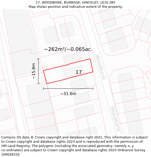 17, WOODBANK, BURBAGE, HINCKLEY, LE10 2BY: Plot and title map