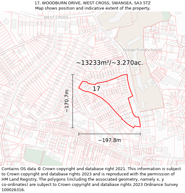 17, WOODBURN DRIVE, WEST CROSS, SWANSEA, SA3 5TZ: Plot and title map