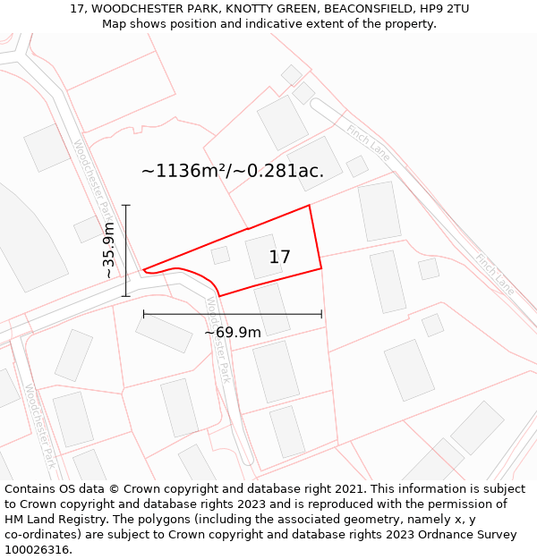 17, WOODCHESTER PARK, KNOTTY GREEN, BEACONSFIELD, HP9 2TU: Plot and title map