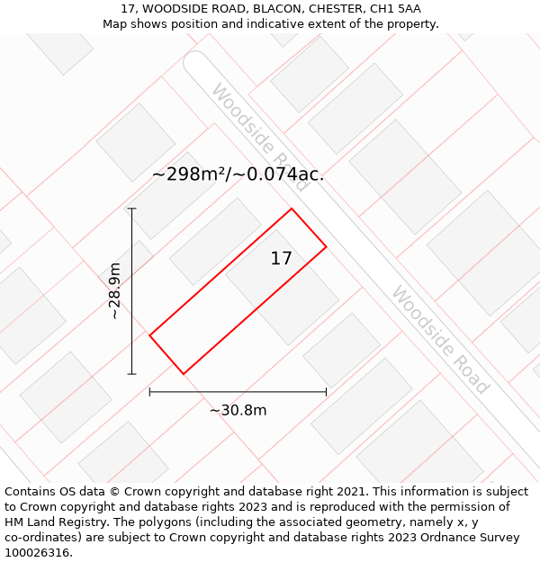 17, WOODSIDE ROAD, BLACON, CHESTER, CH1 5AA: Plot and title map