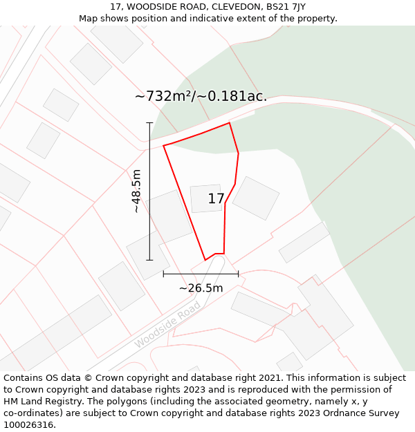 17, WOODSIDE ROAD, CLEVEDON, BS21 7JY: Plot and title map