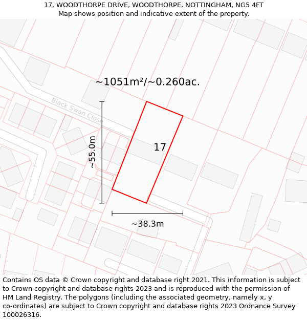 17, WOODTHORPE DRIVE, WOODTHORPE, NOTTINGHAM, NG5 4FT: Plot and title map