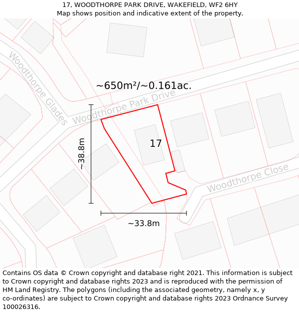 17, WOODTHORPE PARK DRIVE, WAKEFIELD, WF2 6HY: Plot and title map