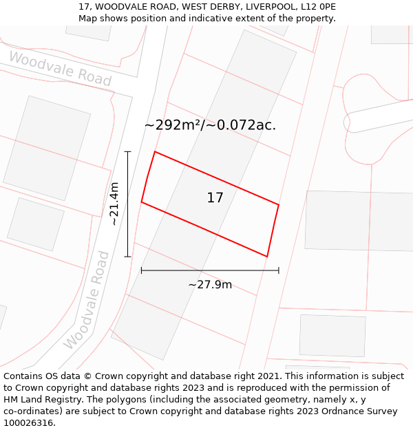17, WOODVALE ROAD, WEST DERBY, LIVERPOOL, L12 0PE: Plot and title map