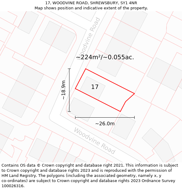 17, WOODVINE ROAD, SHREWSBURY, SY1 4NR: Plot and title map