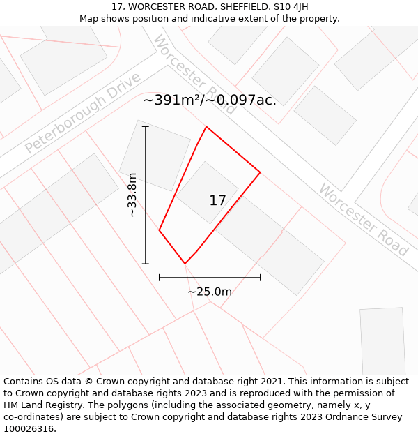 17, WORCESTER ROAD, SHEFFIELD, S10 4JH: Plot and title map