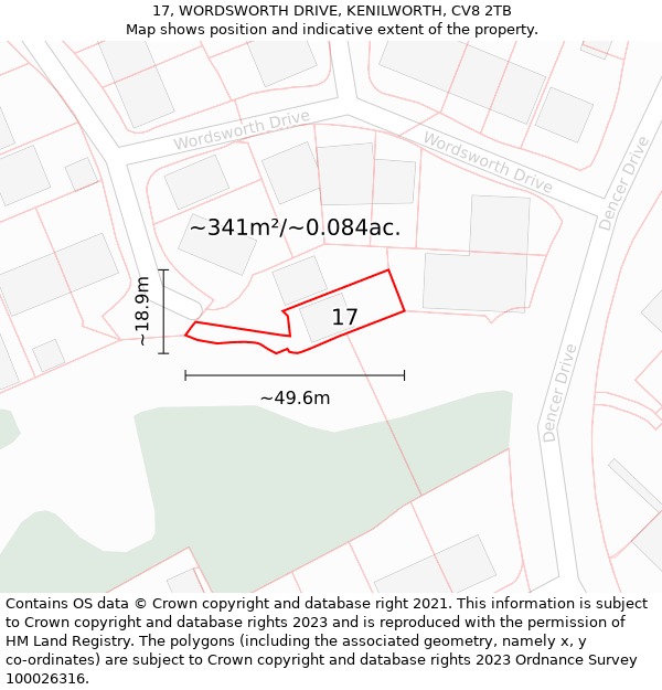 17, WORDSWORTH DRIVE, KENILWORTH, CV8 2TB: Plot and title map