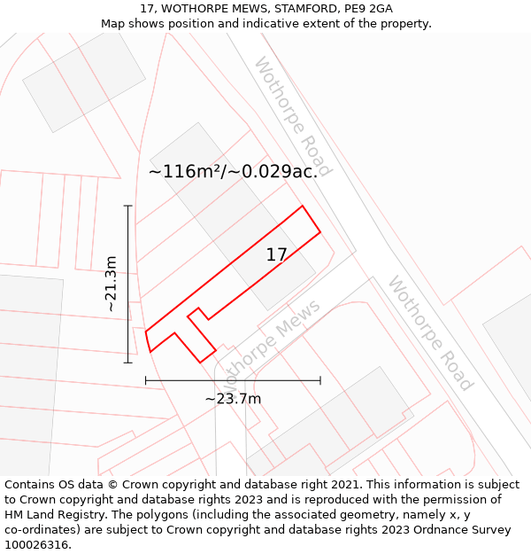 17, WOTHORPE MEWS, STAMFORD, PE9 2GA: Plot and title map