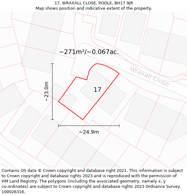 17, WRAXALL CLOSE, POOLE, BH17 9JR: Plot and title map