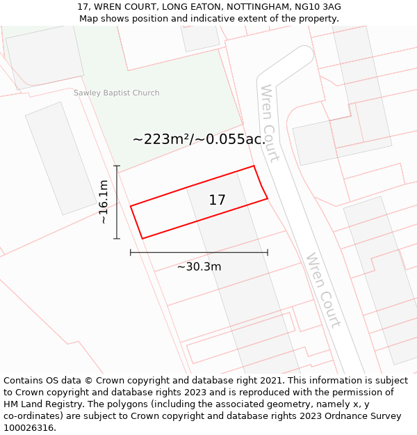 17, WREN COURT, LONG EATON, NOTTINGHAM, NG10 3AG: Plot and title map