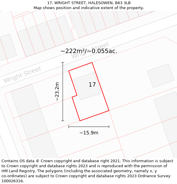 17, WRIGHT STREET, HALESOWEN, B63 3LB: Plot and title map