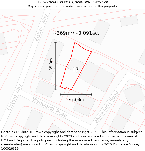 17, WYNWARDS ROAD, SWINDON, SN25 4ZP: Plot and title map