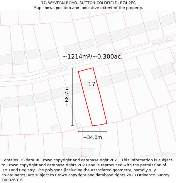 17, WYVERN ROAD, SUTTON COLDFIELD, B74 2PS: Plot and title map