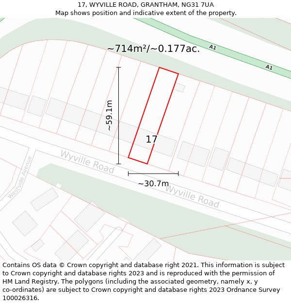 17, WYVILLE ROAD, GRANTHAM, NG31 7UA: Plot and title map