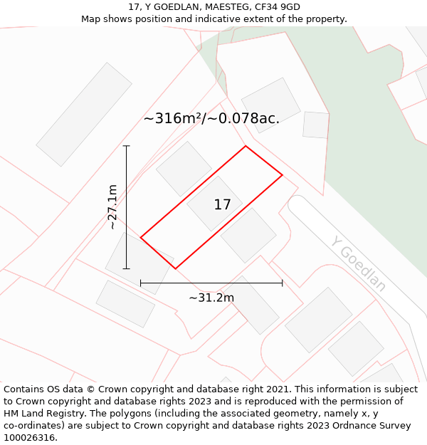 17, Y GOEDLAN, MAESTEG, CF34 9GD: Plot and title map