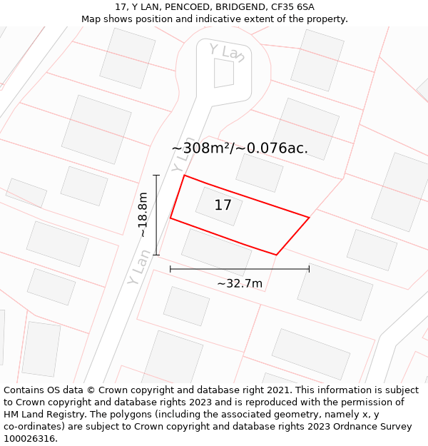 17, Y LAN, PENCOED, BRIDGEND, CF35 6SA: Plot and title map