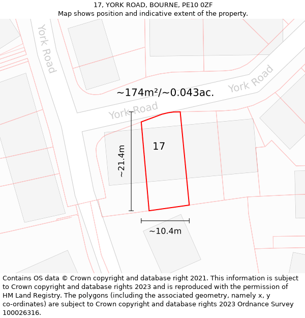 17, YORK ROAD, BOURNE, PE10 0ZF: Plot and title map