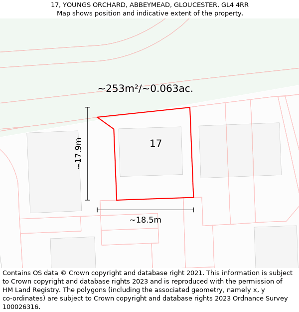 17, YOUNGS ORCHARD, ABBEYMEAD, GLOUCESTER, GL4 4RR: Plot and title map