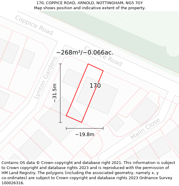 170, COPPICE ROAD, ARNOLD, NOTTINGHAM, NG5 7GY: Plot and title map