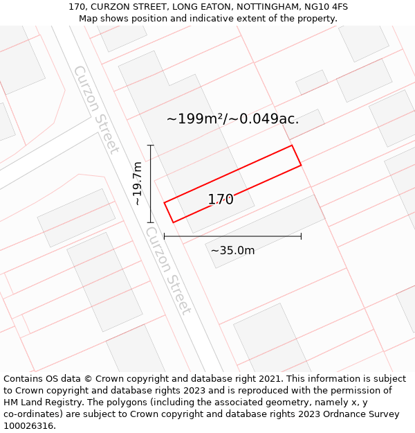 170, CURZON STREET, LONG EATON, NOTTINGHAM, NG10 4FS: Plot and title map