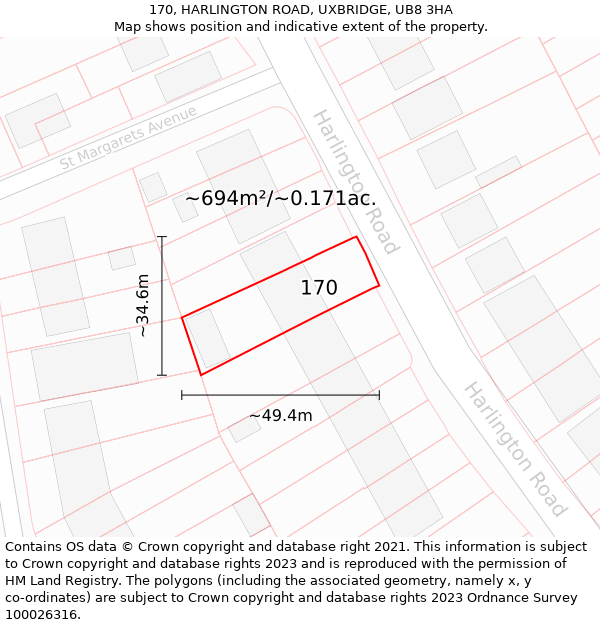 170, HARLINGTON ROAD, UXBRIDGE, UB8 3HA: Plot and title map