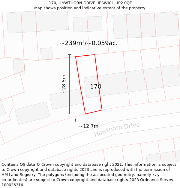 170, HAWTHORN DRIVE, IPSWICH, IP2 0QF: Plot and title map