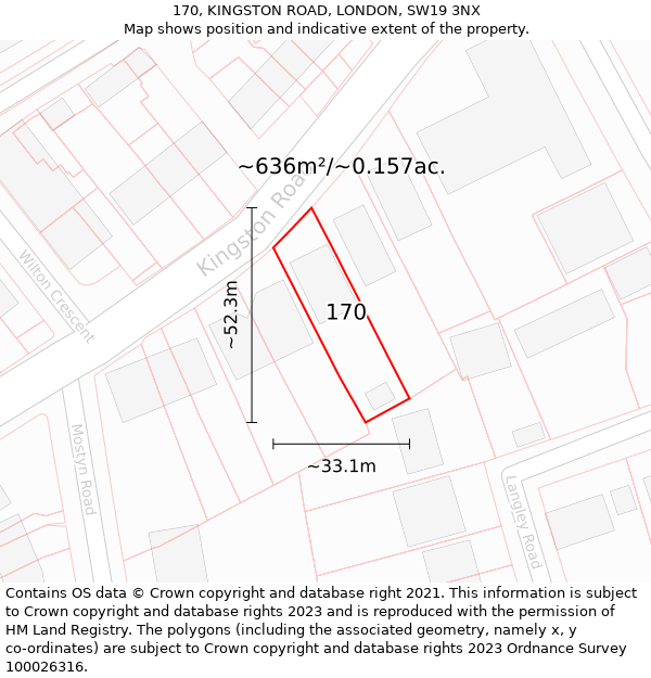 170, KINGSTON ROAD, LONDON, SW19 3NX: Plot and title map