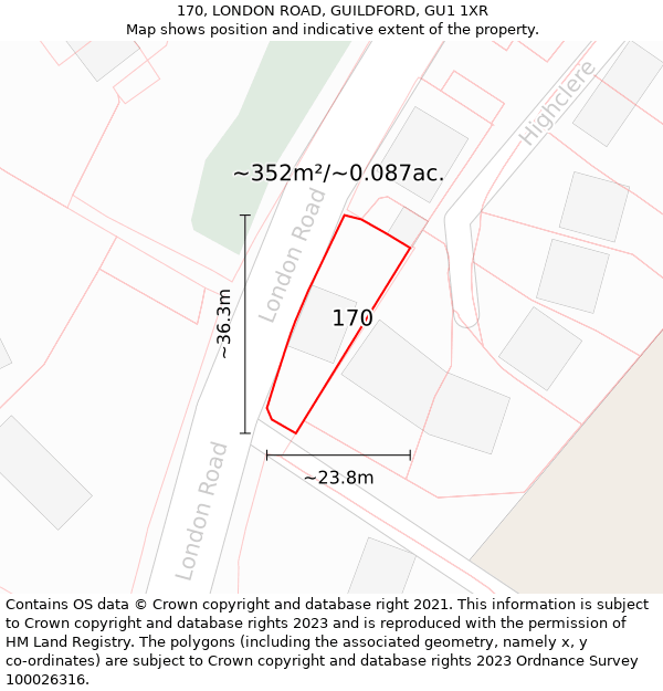 170, LONDON ROAD, GUILDFORD, GU1 1XR: Plot and title map