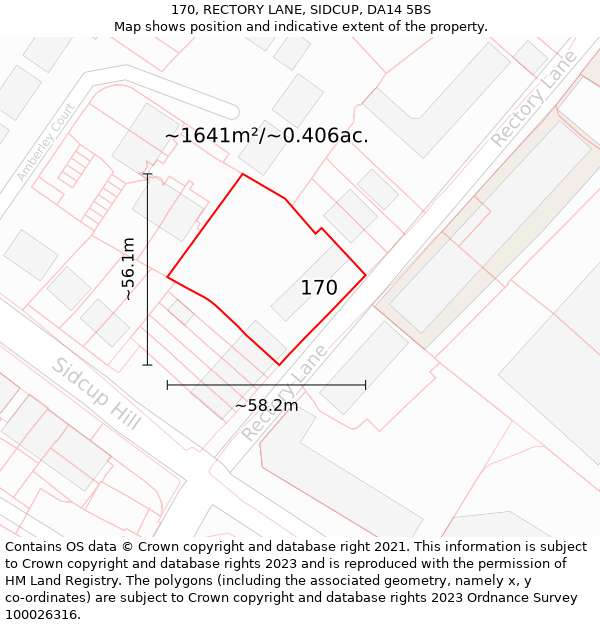 170, RECTORY LANE, SIDCUP, DA14 5BS: Plot and title map