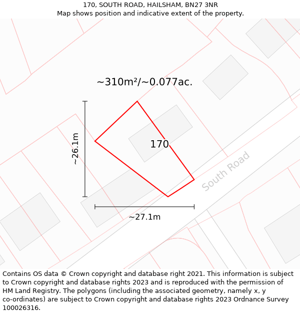 170, SOUTH ROAD, HAILSHAM, BN27 3NR: Plot and title map